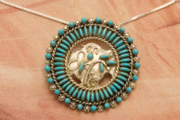 Zuni Indian Jewelry Genuine Sleeping Beauty Turquoise Sterling Silver Pendant/Brooch